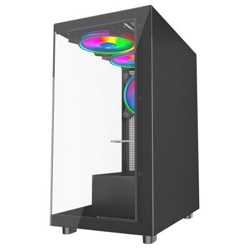Vida Vetro Black ARGB Gaming Case w/ Glass Front & Side, ATX, 3x ARGB PWM Fans, 6-Port ARGB Fan Hub & Remote Control