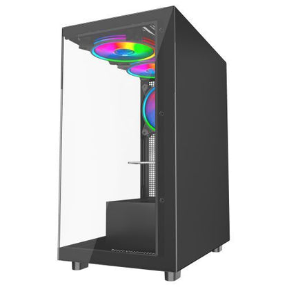 Vida Vetro Black ARGB Gaming Case w/ Glass Front & Side, ATX, 3x ARGB PWM Fans, 6-Port ARGB Fan Hub & Remote Control