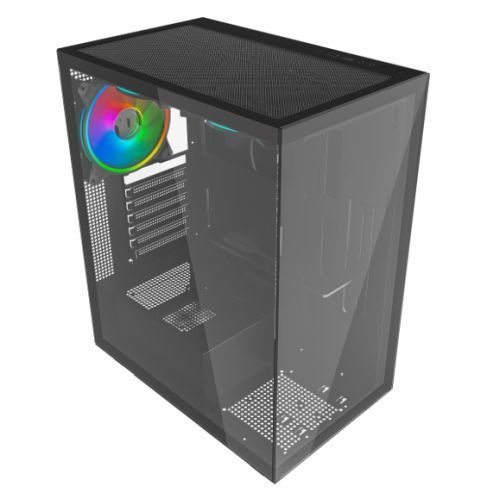 Vida Vetro Black ARGB Gaming Case w/ Glass Front & Side, ATX, 3x ARGB PWM Fans, 6-Port ARGB Fan Hub & Remote Control