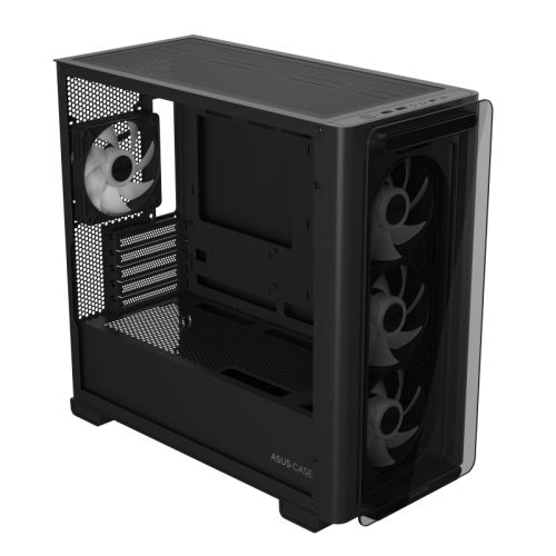 Asus A23 PLUS ARGB Gaming Case w/ Glass Side and Front, Micro ATX, 4x ARGB Fans, 380mm GPU & 360mm Radiator Support, USB-C, Asus BTF Compatible, Black