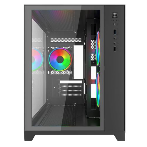Vida Akira V2 Black ARGB Gaming Case w/ Glass Front & Side, Micro ATX, 3x ARGB PWM Fans, 6-Port ARGB Fan Hub & Remote Control