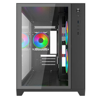 Vida Akira V2 Black ARGB Gaming Case w/ Glass Front & Side, Micro ATX, 3x ARGB PWM Fans, 6-Port ARGB Fan Hub & Remote Control