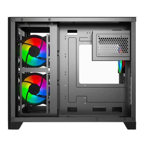 Vida Akira V2 Black ARGB Gaming Case w/ Glass Front & Side, Micro ATX, 3x ARGB PWM Fans, 6-Port ARGB Fan Hub & Remote Control
