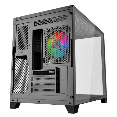 Vida Akira V2 Black ARGB Gaming Case w/ Glass Front & Side, Micro ATX, 3x ARGB PWM Fans, 6-Port ARGB Fan Hub & Remote Control