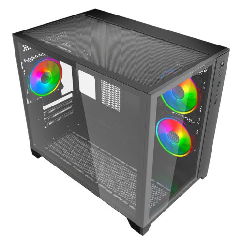 Vida Akira V2 Black ARGB Gaming Case w/ Glass Front & Side, Micro ATX, 3x ARGB PWM Fans, 6-Port ARGB Fan Hub & Remote Control