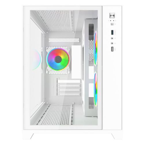 Vida Akira V2 White ARGB Gaming Case w/ Glass Front & Side, Micro ATX, 3x ARGB PWM Fans, 6-Port ARGB Fan Hub & Remote Control