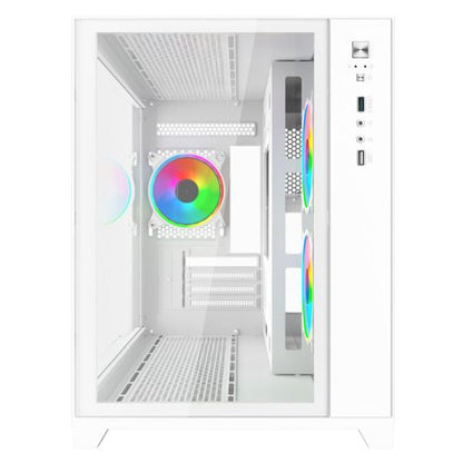 Vida Akira V2 White ARGB Gaming Case w/ Glass Front & Side, Micro ATX, 3x ARGB PWM Fans, 6-Port ARGB Fan Hub & Remote Control