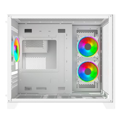 Vida Akira V2 White ARGB Gaming Case w/ Glass Front & Side, Micro ATX, 3x ARGB PWM Fans, 6-Port ARGB Fan Hub & Remote Control