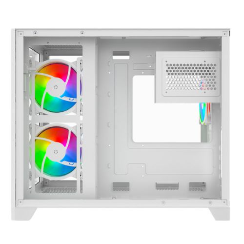 Vida Akira V2 White ARGB Gaming Case w/ Glass Front & Side, Micro ATX, 3x ARGB PWM Fans, 6-Port ARGB Fan Hub & Remote Control