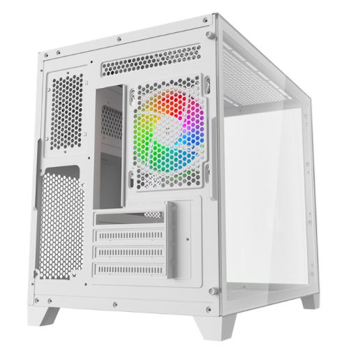 Vida Akira V2 White ARGB Gaming Case w/ Glass Front & Side, Micro ATX, 3x ARGB PWM Fans, 6-Port ARGB Fan Hub & Remote Control