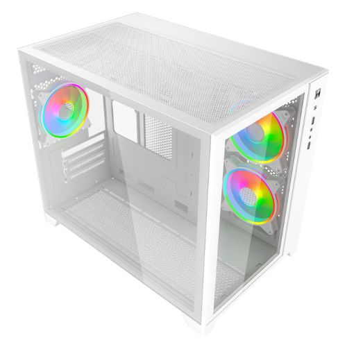 Vida Akira V2 White ARGB Gaming Case w/ Glass Front & Side, Micro ATX, 3x ARGB PWM Fans, 6-Port ARGB Fan Hub & Remote Control