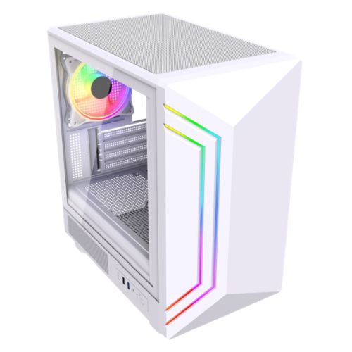 Vida Apollo M White ARGB Gaming Case w/ Glass Window, Micro ATX, Rear ARGB Infinity Fan, Front LED Strips