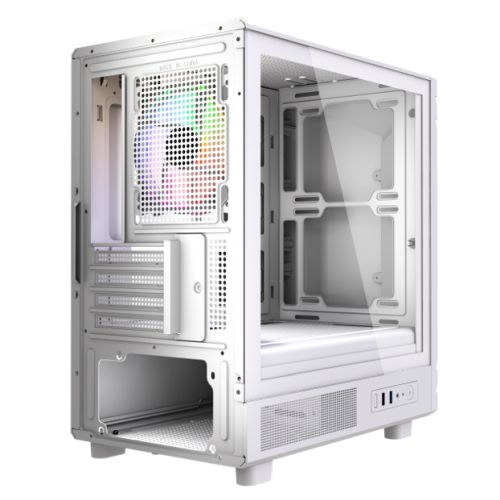 Vida Apollo M White ARGB Gaming Case w/ Glass Window, Micro ATX, Rear ARGB Infinity Fan, Front LED Strips