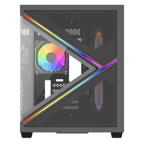 Vida Arcade Black ARGB Gaming Case w/ Glass Side & Glass/Mesh Front, Micro ATX, ARGB Strips, 3x ARGB PWM Fans, 6-Port ARGB Fan Hub & Remote Control