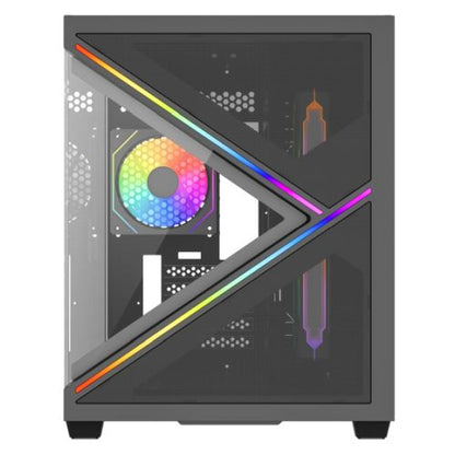 Vida Arcade Black ARGB Gaming Case w/ Glass Side & Glass/Mesh Front, Micro ATX, ARGB Strips, 3x ARGB PWM Fans, 6-Port ARGB Fan Hub & Remote Control