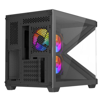 Vida Arcade Black ARGB Gaming Case w/ Glass Side & Glass/Mesh Front, Micro ATX, ARGB Strips, 3x ARGB PWM Fans, 6-Port ARGB Fan Hub & Remote Control