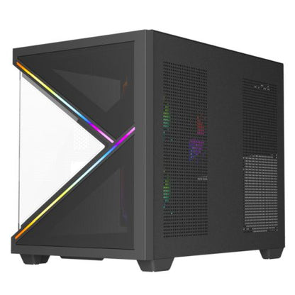 Vida Arcade Black ARGB Gaming Case w/ Glass Side & Glass/Mesh Front, Micro ATX, ARGB Strips, 3x ARGB PWM Fans, 6-Port ARGB Fan Hub & Remote Control