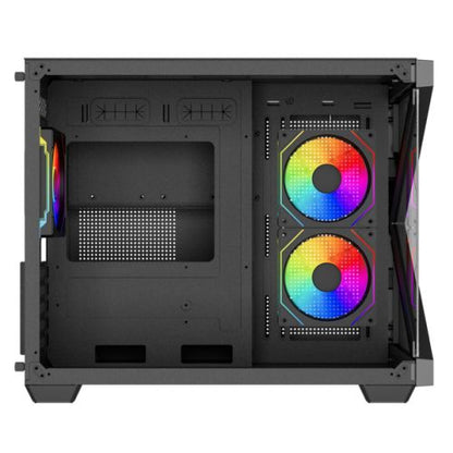 Vida Arcade Black ARGB Gaming Case w/ Glass Side & Glass/Mesh Front, Micro ATX, ARGB Strips, 3x ARGB PWM Fans, 6-Port ARGB Fan Hub & Remote Control