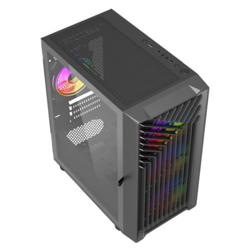 Vida Cyclone Black ARGB Gaming Case w/ Glass Window, Micro ATX, 4x ARGB Fans, Grill/Mesh Front
