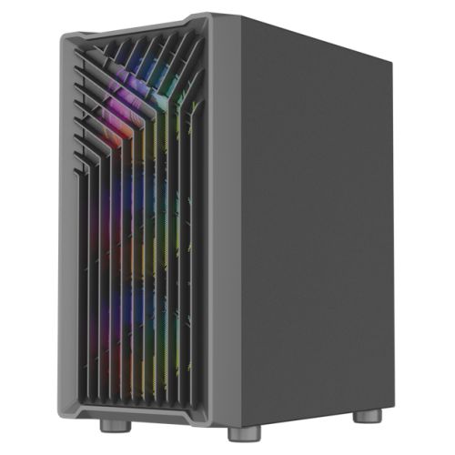 Vida Cyclone Black ARGB Gaming Case w/ Glass Window, Micro ATX, 4x ARGB Fans, Grill/Mesh Front