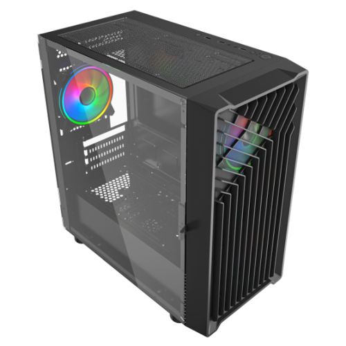 Vida Cyclone Black ARGB Gaming Case w/ Glass Window, Micro ATX, 4x ARGB Fans, Grill/Mesh Front