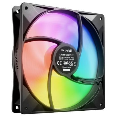 Be Quiet! (BL130) Light Wings LX 14cm PWM High-Speed ARGB Case Fans (3 Pack), Rifle Bearing, Impeller w/ 16 LEDs, Daisy-Chain, Up to 1800 RPM, Black