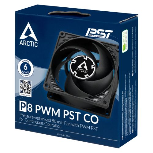 Arctic P8 8cm PWM PST CO Case Fan for Continuous Operation, Pressure-Optimised, Dual Ball Bearing, 200-3000 RPM, Black