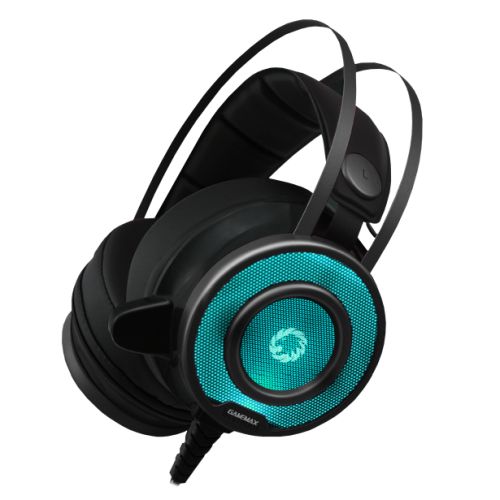 GameMax G200 7-Colour LED Gaming Headset, USB & 3.5mm Jack, Noise Cancellation, 50mm Drivers, Audio Adapter for Phones