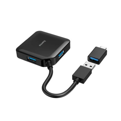 Hama External 4-Port USB 3.2 Gen 1 Hub, USB Powered, USB-A w/ USB-C Adapter