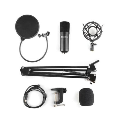 Sandberg Streamer USB Microphone Kit, USB 2.0, Pop Filter, Wind Cover, Shock Mount