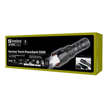 Sandberg (420-89) Survivor Torch Powerbank, 5000mAh, IPX4, 5 Light Modes, Telescopic Zoom, 1200 Lumens, 5 Year Warranty