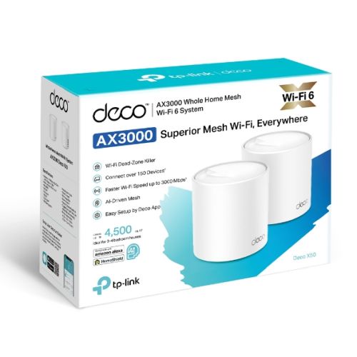 TP-LINK (DECO X50) AX3000 Dual Band Wireless Whole Home Mesh Wi-Fi 6 System, 2 Pack, 3x LAN, OFDMA & MU-MIMO, TP-Link HomeShield