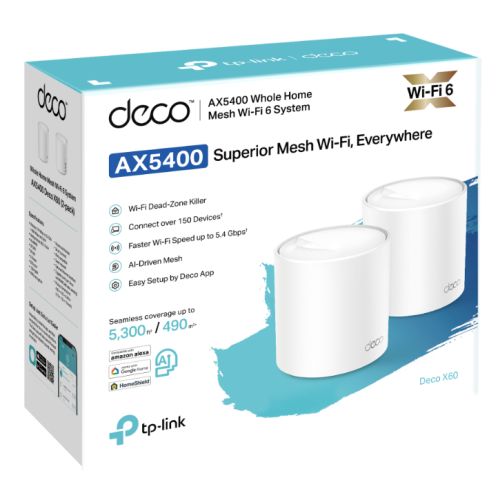 TP-LINK (DECO X60) AX5400 Whole Home Mesh Wi-Fi 6 System, 3 Pack, OFDMA & MU-MIMO, WPA3 Encryption & TP-Link HomeShield