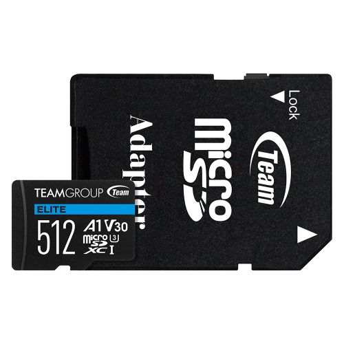 Team 512GB Elite A1 MicroSDXC Card with SD Adapter, UHS-I Class 3, U3, A1 App Performance, 100MB/s