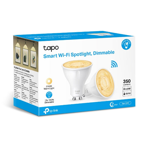 TP-LINK (TAPO L610 2-Pack) Smart Wi-Fi Spotlight, Dimmable, Schedule & Timer, App/Voice Control, GU10 Lamp Base