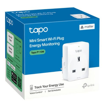 TP-LINK (TAPO P110M) Mini Smart Wi-Fi Plug, Energy Monitoring, Remote Access, Scheduling, Away Mode, Voice Control, Matter Certified