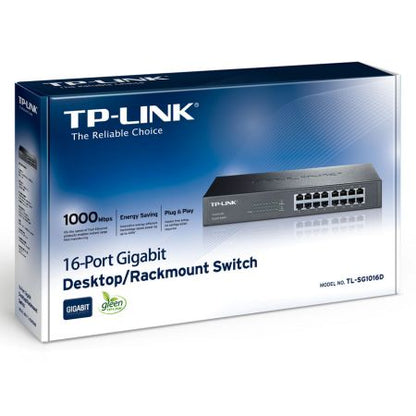 TP-LINK (TL-SG1016D) 16-Port Gigabit Unmanaged  Desktop/Rackmount Switch, Steel Case