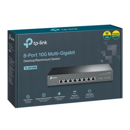 TP-LINK (TL-SX1008) 8-Port Unmanaged 10G Multi-Gigabit Desktop/Rackmount Switch, 8x 100/1G/2.5G/5G/10G, Low-Noise Fan, Steel Case