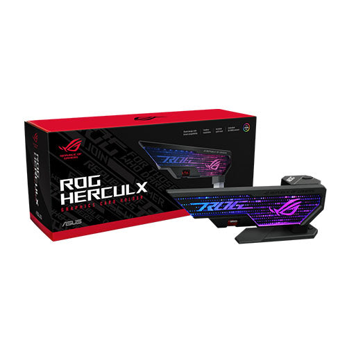 Asus ROG Herculx Graphics Card Holder, 3D ARGB Lightning, Stand Design, Supports Height of 72-128mm, Magnetic Spirit Level