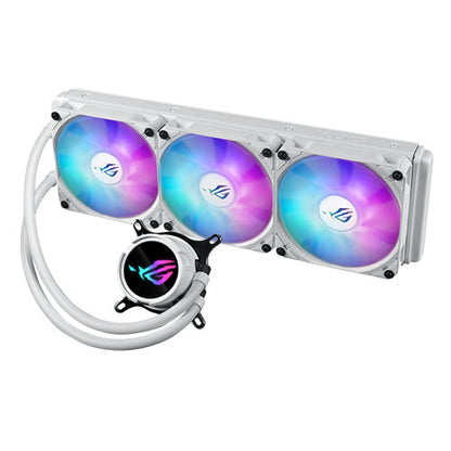 Asus ROG STRIX LC III 360 ARGB White Liquid CPU Cooler, 360mm, 7th Gen v2 Asetek Pump, ARGB Fans, Customisable LCD Display, Rotatable Water Block