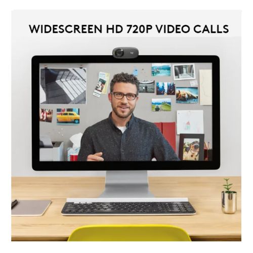 Logitech C310 HD Webcam, 1.2MP, 720p/30fps, Mic, Widescreen, Auto Light Correction, Mounting Clip