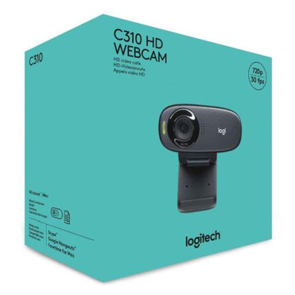 Logitech C310 HD Webcam, 1.2MP, 720p/30fps, Mic, Widescreen, Auto Light Correction, Mounting Clip