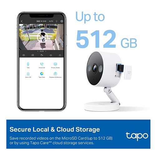 TP-LINK (TAPO C120) Indoor/Outdoor 2K Wi-Fi Home Security Camera, Spotlights, Smart AI Detection, Sound & Light Alarm, 2-Way Audio