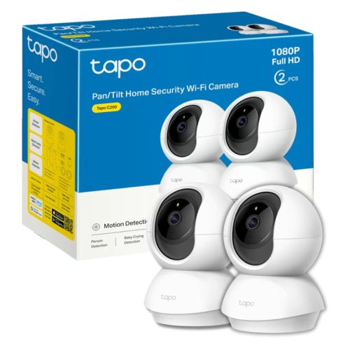 TP-LINK (TAPO C200P2) Pan/Tilt Home Security Wi-Fi Camera (2-Pack), 1080p, Night Vision, Motion Detection, Alarms, 2-way Audio, Voice Control, SD Card Slot