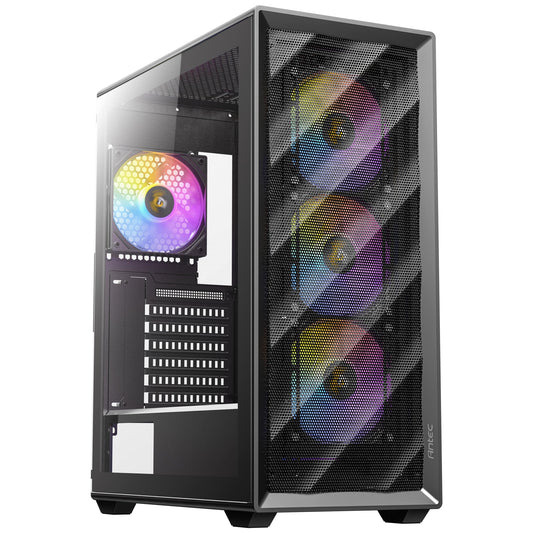 ANTEC AX85 ARGB Case, Black, Mid Tower, 2 x USB 3.0, Tempered Glass Side WIndow Panel, Large Mesh Front Panel for Excellent Cooling Performance, 4 x Addressable RGB Fans Included with Hub