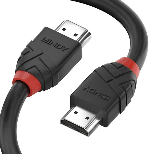 LINDY 36474 Black Line HDMI Cable, HDMI 2.0 (M) to HDMI 2.0 (M), 5m, Black & Red, Supports UHD Resolutions up to 4096x2160@60Hz, Triple Shielded Cable, Corrosion Resistant Copper Coated Steel with 30AWG Conductors, Retail Polybag Packaging